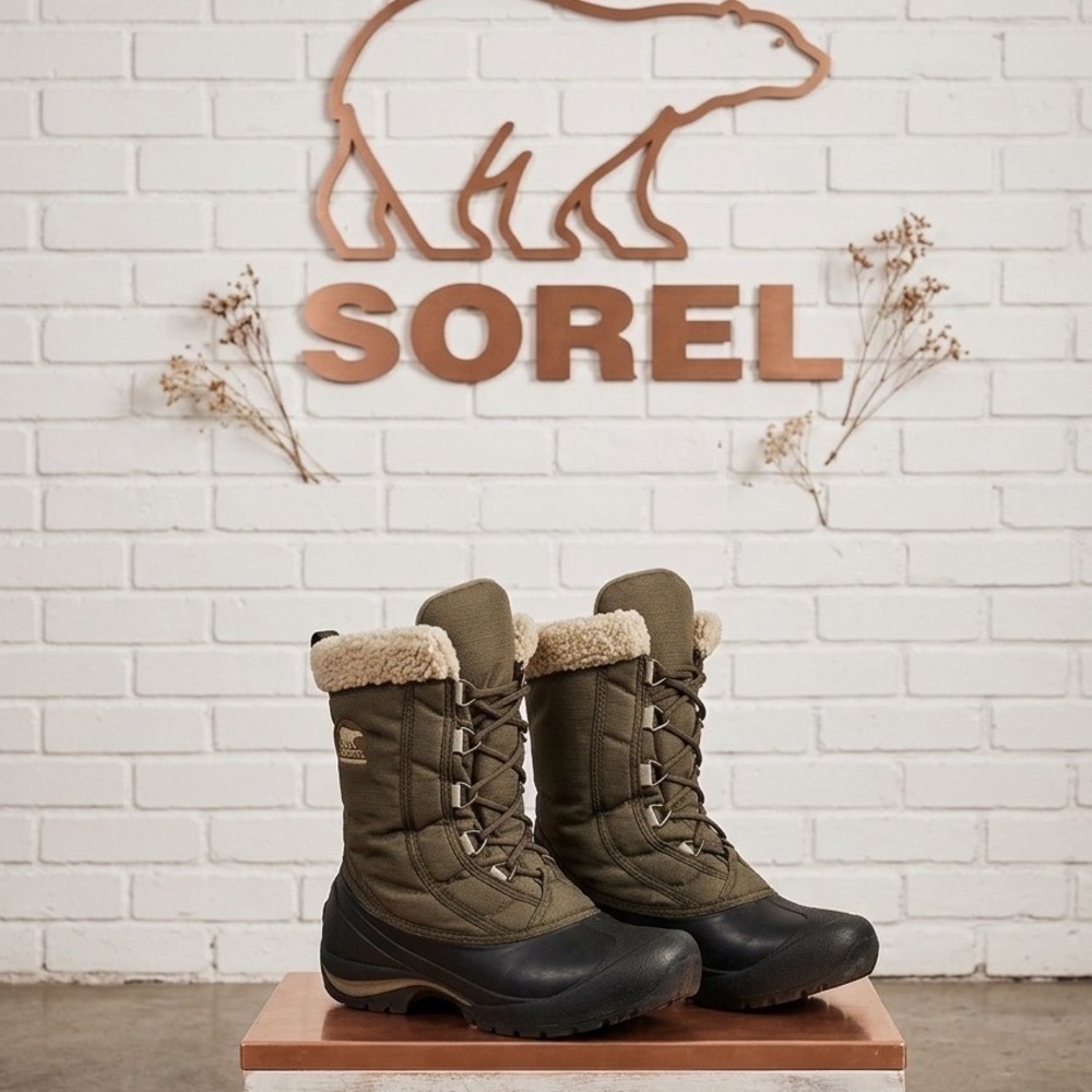 Sorel Cumberland waterproof 8.5 Winter Boots Olive Green Thinsulate Snow NL1436